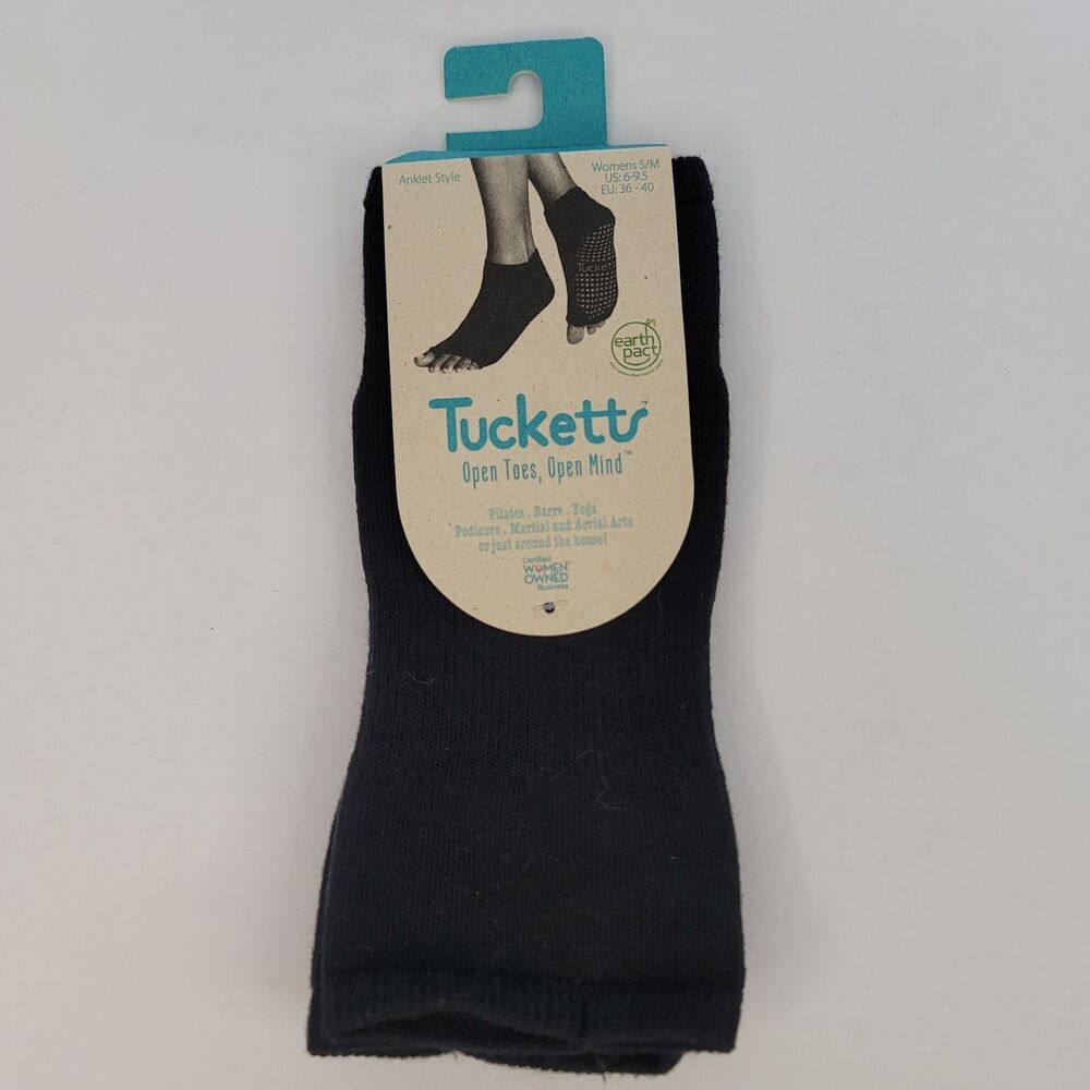 Tucketts Toeless Grip Socks Anklet Pilates Yoga Barre Black Size S/M 6-9.5 NWT
